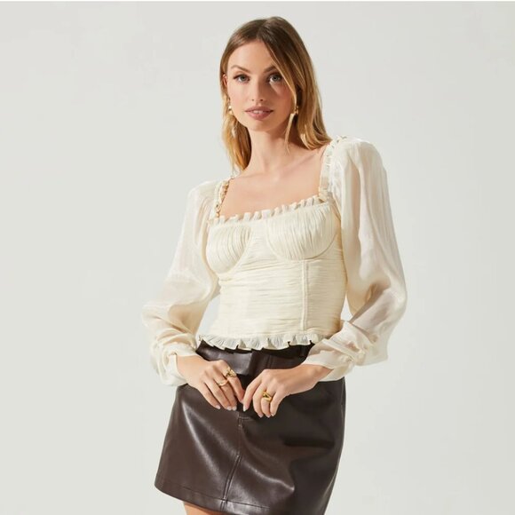 NWOT ASTR The Label JUNIE RUFFLE SQUARE NECK LONG SLEEVE TOP, S, Champagne - Picture 7 of 14